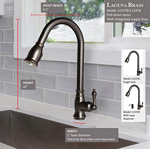 Laguna Brass 1153TB Classic 16\" Single Handle Pull-Down Kitchen Faucet, Oil Rubbed Bronze Finish - Thumbnail 3