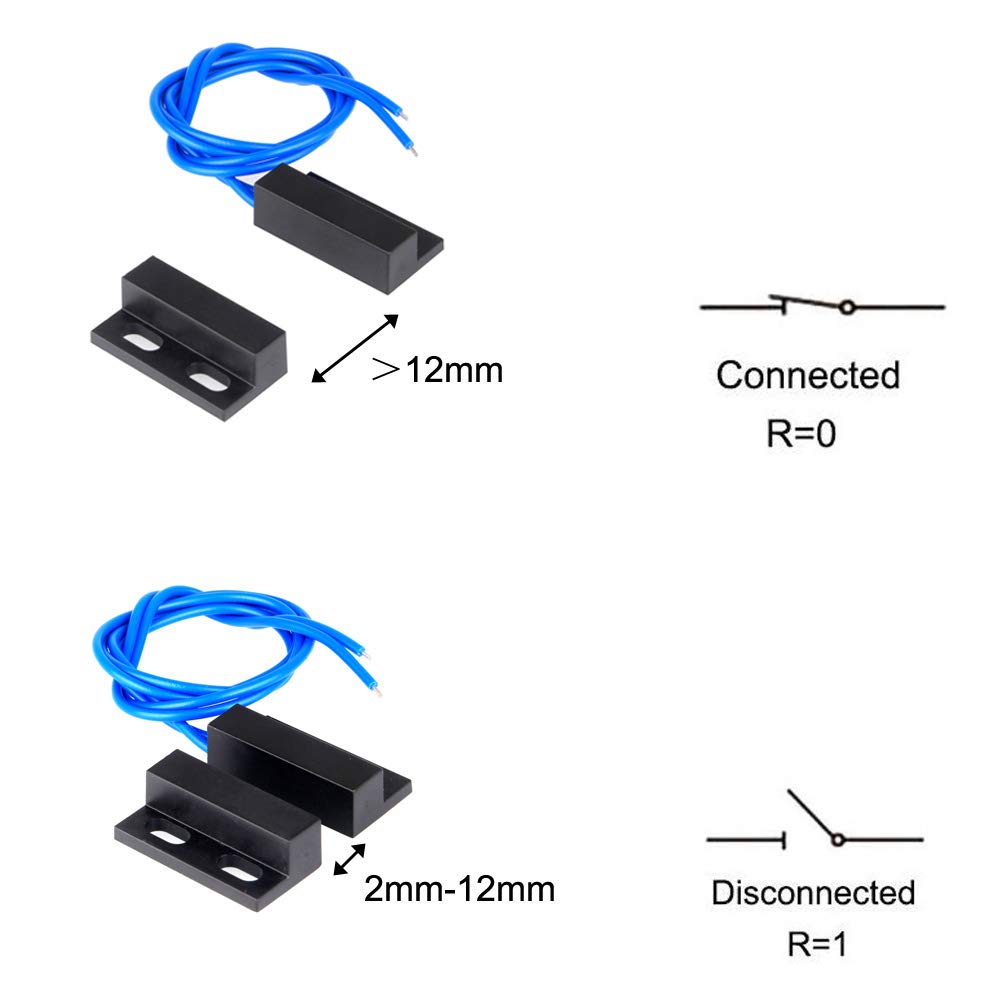 Gebildet Interruttore magnetico normalmente aperto con filo,1set Sensore contatto per cancello sicurezza per finestra incasso Allarme 100V-240V Guscio in lega di alluminio Interruttore magnetico Reed