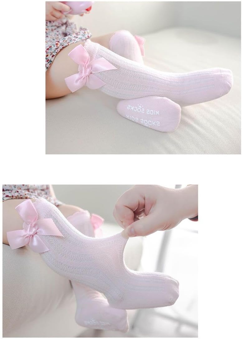 QandSweet Baby Girl Knee-High Socks Toddlers Bow Stockings Newborn Infant Non-Slip Sock - Image 5