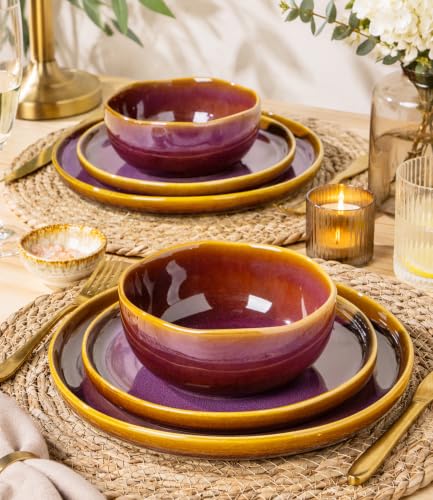 Image of TheTerra Ceramic Dinnerware Set for 4, 12-Piece Plates and Bowls Set