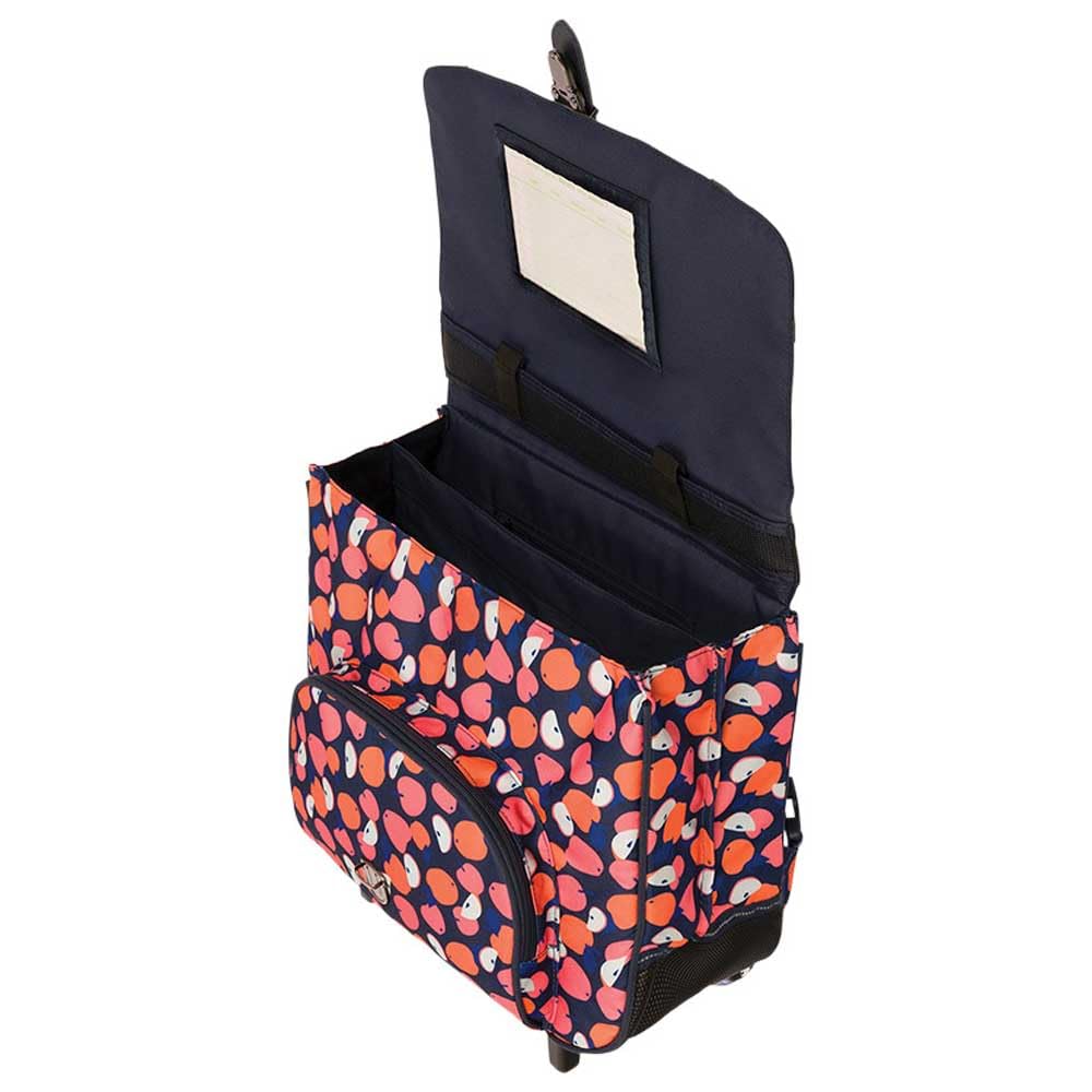 Tann's - Cartella con ruote 38 cm Sofia Rose - Stampa Frutta e Pompon Mela - Cartella Trolley Ragazza 2 Soffietti - CP CE1 CE2