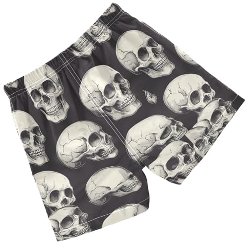 Pigsaly Boys' Swim Board Shorts Retro Human Skulls Black Cute Skulls Boy's Swim Trunks Kids Swimwear 2T2