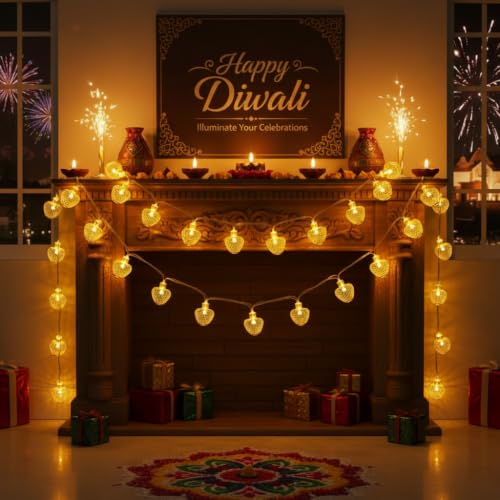 Image of MIRADH 14 Golden Apple Shape Led Lantern 16ft Star Fairy Lights Diwali Christmasdiwali Lighting for Home Decoration Lights for Garden,Home,Party,Bedroom (Warm White- Star Shape)