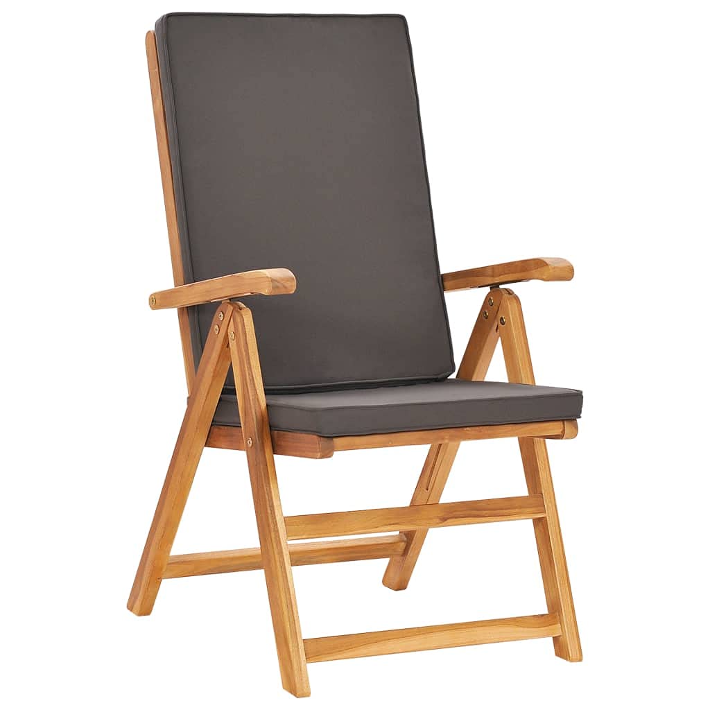 Set da pranzo da giardino in teak massiccio, grigio, con 6 sedie pieghevoli regolabili e cuscini confortevoli, foro per ombrellone, per terrazza e balcone