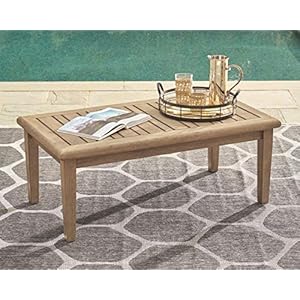 Signature Design by Ashley Gerianne Outdoor Rectangular Eucalyptus Wood Slat Top Coffee Table, Beige Signature Design by Ashley Gerianne Outdoor Rectangular Eucalyptus Wood Slat Top Coffee Table Beige