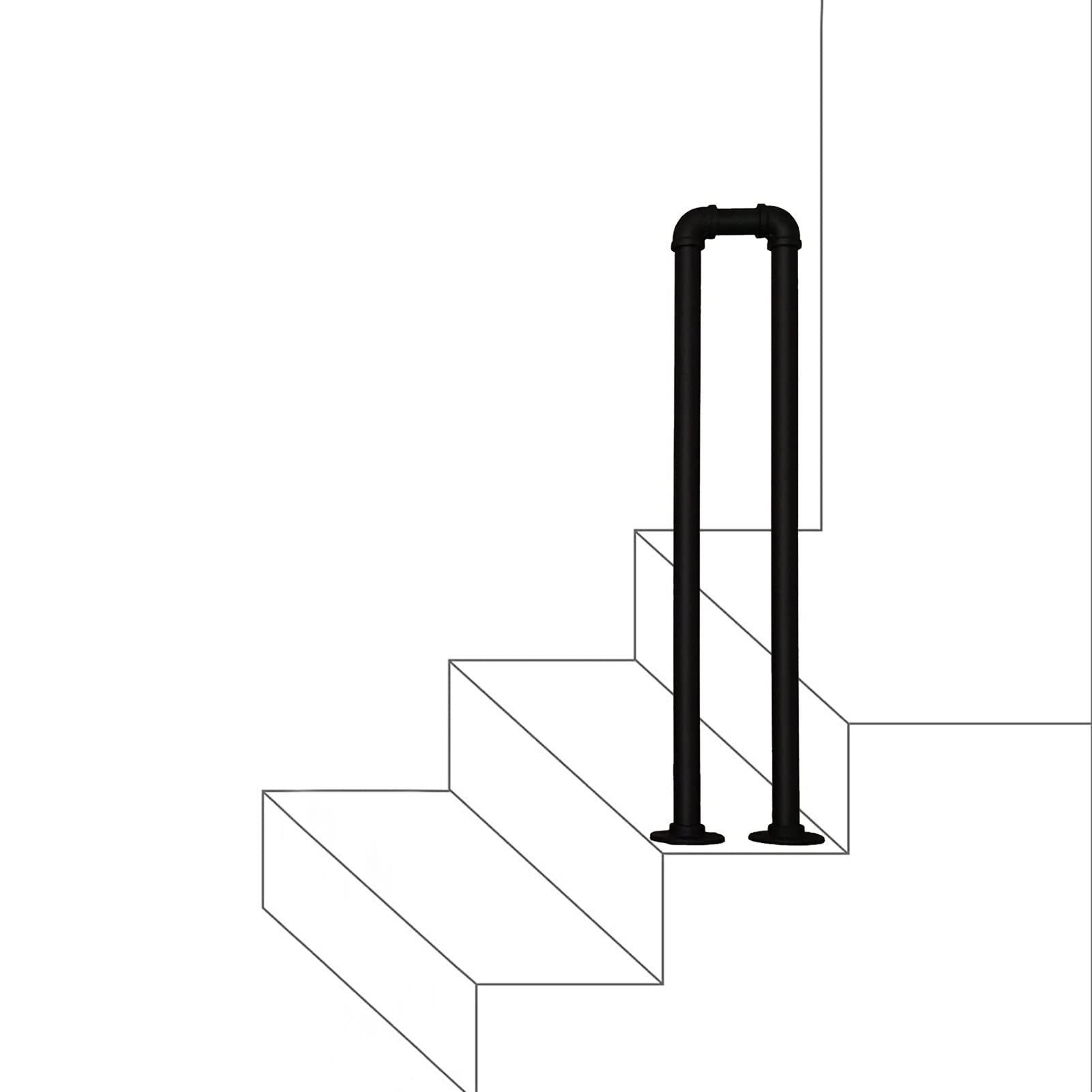 KHLMSRXJ Matte Black Indoor and Outdoor Stair Handrails, Handrail Kits Powder Coating Stair Railings, Arched Wrought Iron Stair Rail, Transitional Handrail Industrial Armrest/2.8Ft/85Cm