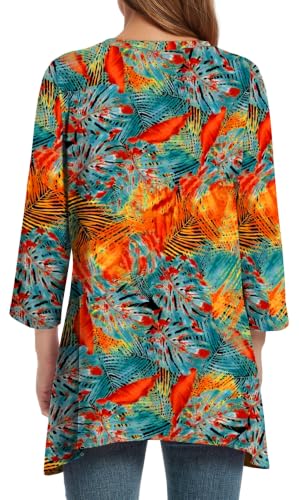 Image of OFEEFAN Tunic Tops for Women Loose Fit Dressy 3 /4 Length Sleeve Womens Tops with Asymmetrical Hem S-4XL