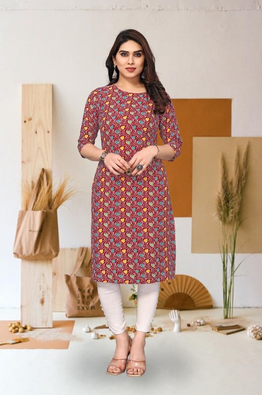 Image of JAKHANA Women's Crepe Printed Casual Straight Calf Length Round Nick Kurta Pack of 4