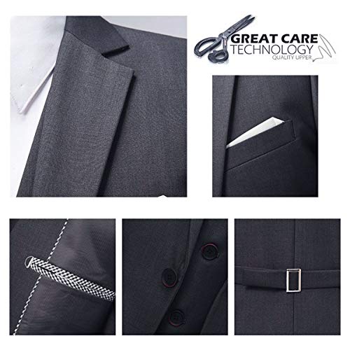 Cloudstyle Mens Stylish 3 Piece Dress Suit Classic Fit Wedding Formal Jacket & Vest & Pants Gray - Image 6
