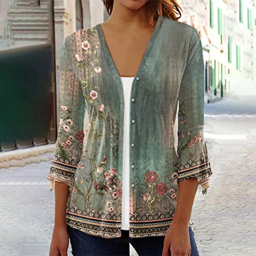 Ceboyel Bell Sleeve Tops For Women 2023 Retro Paisley Print Summer Blouse V Neck T Shirt Dressy Causal Ladies Clothing #TOP1