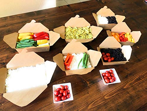 50 pcs - Paper Food Take Out Containers - 25oz - New Design with Waist Seal Band - Eco Friendly Disposable and Recyclable Kraft Paper Box - Sturdy, Leak & Grease Proof Microwavable Boxes - Thumbnail 5