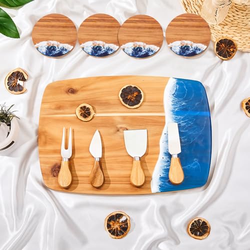 Set de tablas de cortar y cuchillos de queso Ocean Resin 9 pzas miniatura 5