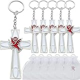 12 Pcs verification Red Holy Spirit dove Cross Keychain Party Favor enamel Cross Key Ring
