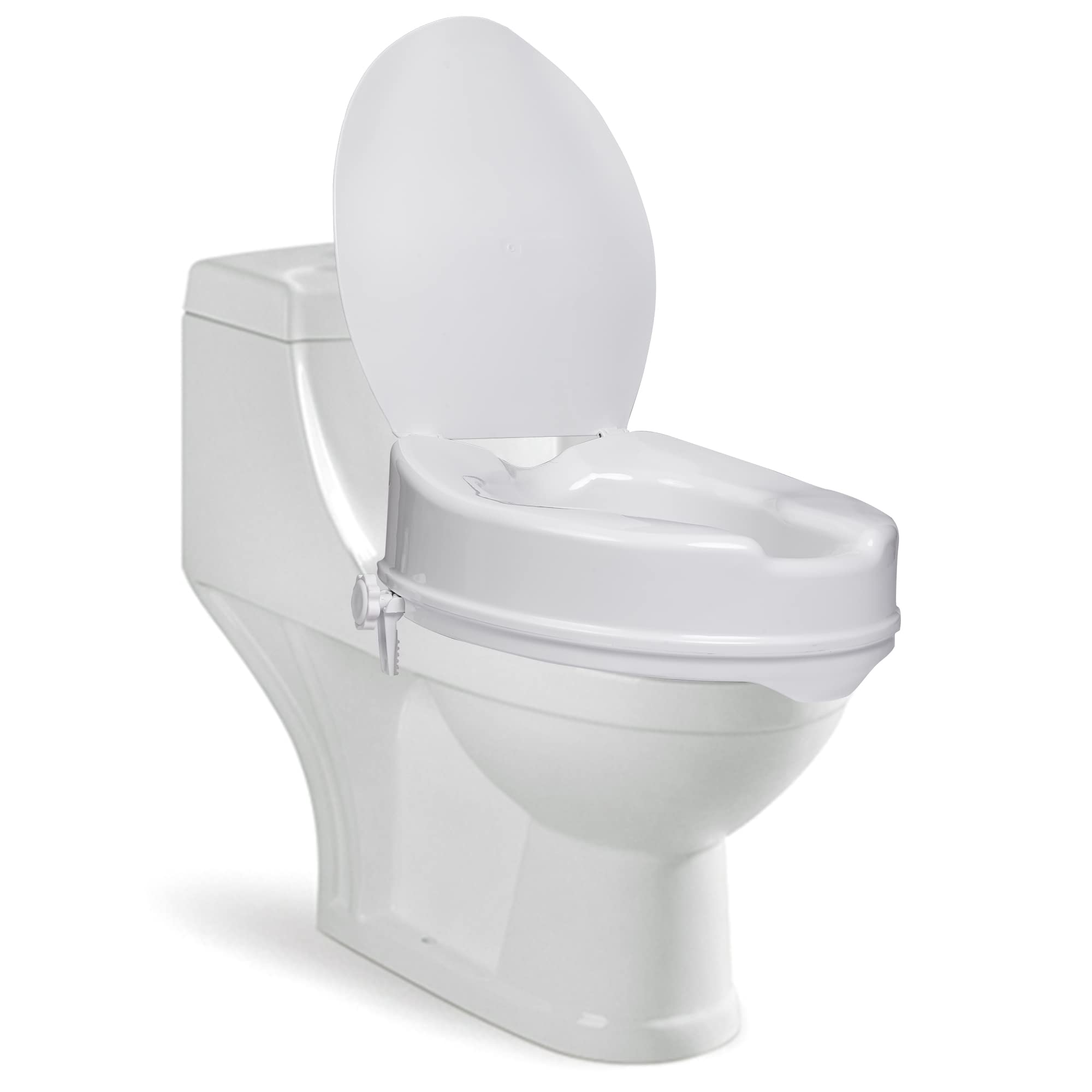 6-Inches With Lid Toilet Commode Seat Raiser Elevator Extension 7060D|Fits In Egg/Oval Shaped Commodes Only|Handicap, Knee Patients, Old Senior Citizen|Easy To Install,White