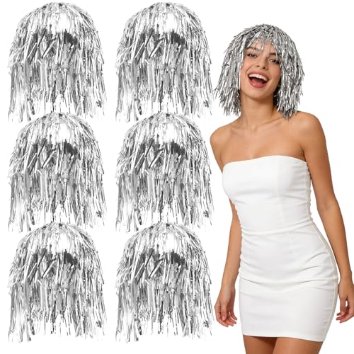 GYIOFAI 6 Pièces Tinsel Wig, Perruque Disco Paillettes, Perruque Métallique Brillant Dames, Couleur Perruques Déguisement Adulte pour Noël Halloween...