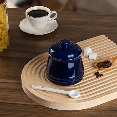 Tanirapel Porcelain Sugar Bowl, 10 Oz Seasoning Cellar With Lid And Spoon, Sugar Canister For Coffee Bar, Salt Pepper Container For Kitchen, Dark Blue #TOP5