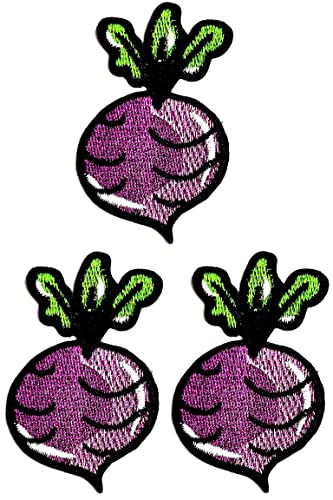 Kleenplus 3 peças. Emblema bordado de raiz de beterraba fofa para jeans, jaquetas, chapéus, mochilas, camisas, adesivos, frutas, legumes, apliques e adesivos decorativos