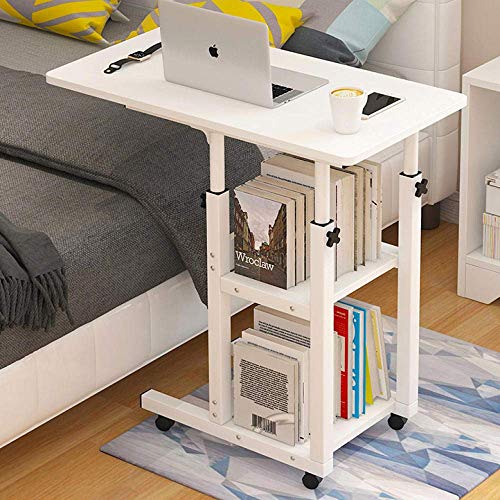 WEWE Portable Iron Frame Laptop Stand with White Coffee Table with Loc WEWE Portable Iron Frame Laptop Stand with White Coffee Table with Loc
