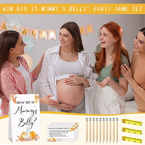 Sabary 64 Pieces Fall Guessing Baby Shower Games Include How Big Is Mommy'S Belly Sign And 50 Maple Leaf Guessing Card With 10 Pencils 3 Measuring Tapes For Pumpkin Halloween Fall Event Supplies Baby Shower thumb #6