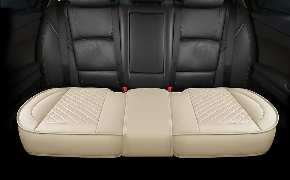 SanQing Car Back Seat Cover Bottom Car Rear Seat Covers Universal Leather Rear Seat Bottom Covers Automotive Seat Cushion Fit for 90% Vehicles (Beige)