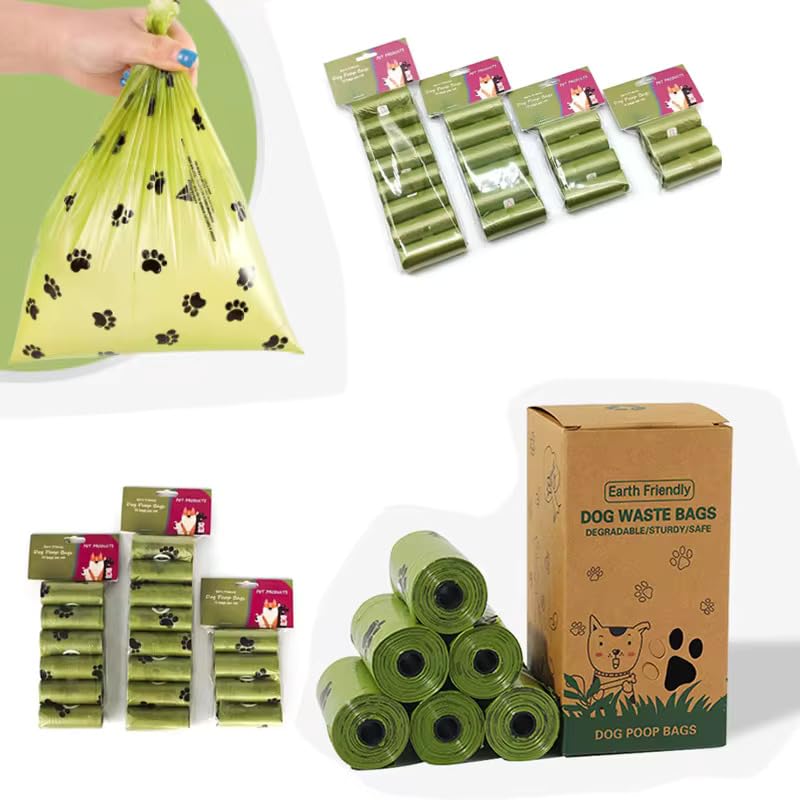 Dog Poo Bags - Extra Thick Printed Paw Design With Fragrance Disposal Bag, Corn Starch, Leak-Proof Poop Waste Bags, Green Refill Rolls For Dogs Pet Supplies, 360 Bags (24 Rolls)
