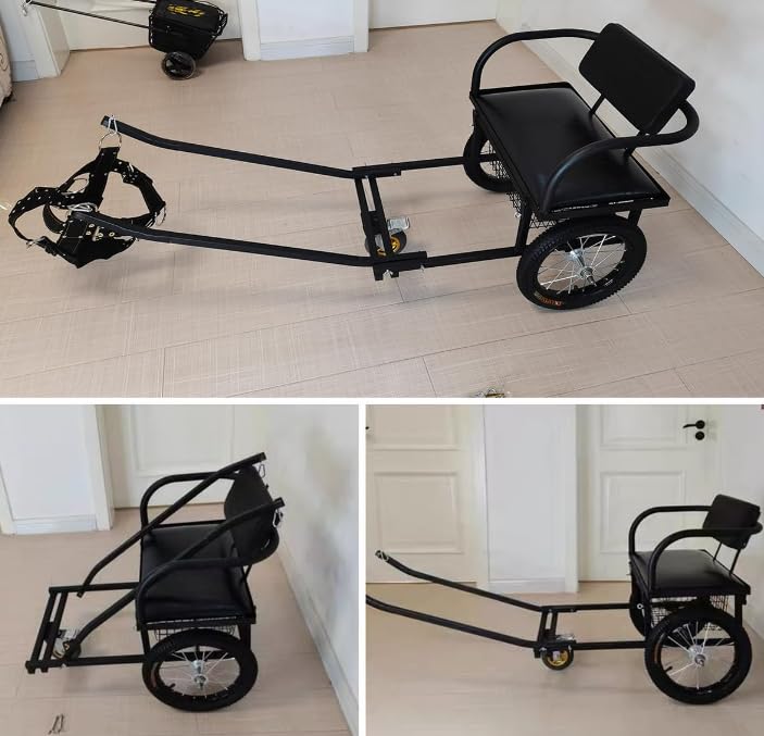 Hundewagen Zum Ziehen Mit Sitz Robuster Hunde-Zugwagen Mit Zuggurt Schwarzer Metallrahmen Perfekt Für Kleine Haustiere Große Hunde(Size:40-60kg/88-132lb)