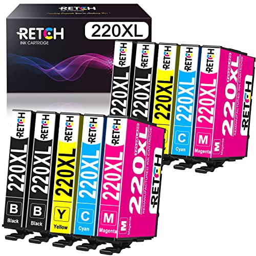 🛒 Crazy Deals RETCH 220 XXL Remanufactured Ink Cartridge Replacement for Epson 220XL 220 XL to use with Expression Home XP-320 XP-424 XP-420 Workforce WF-2760 WF-2750 WF-2630 WF-2650 WF-2660 Inkjet Printer (10Pack)