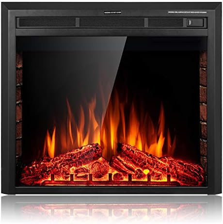 SUNLEI 32‘’ Electric Fireplace Insert, Freestanding& Recessed Built in Fireplace Electric Heater LED Multi-Color Flame w/Logs, Brick Panel, Touch Screen,Remote Control,Timer, 750W-1500W, Black
