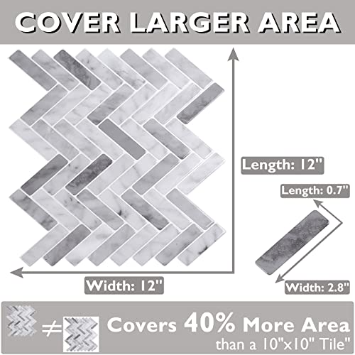 Lagute 6-Sheet Peel And Stick Tile Backsplash, Herringbone Stick On Tile With Grey Grout For Kitchen & Bathroom, Waterproof, (Thicker Design) 12" X 12", Herringbone, Marble Gray #TOP2