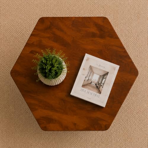 Image of Sheesham Wood Hexagon Shape Coffee Table for Living Room | Wooden Center Tea Table | Accent Table | Sofa Side Table | End Table | Honey Finish
