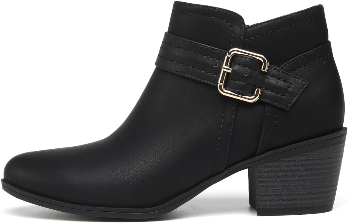 TYNDALL Women's Ankle Boots Chunky Heel Classic Low Heel Comfortable Western Side Zipper Booties Shoes