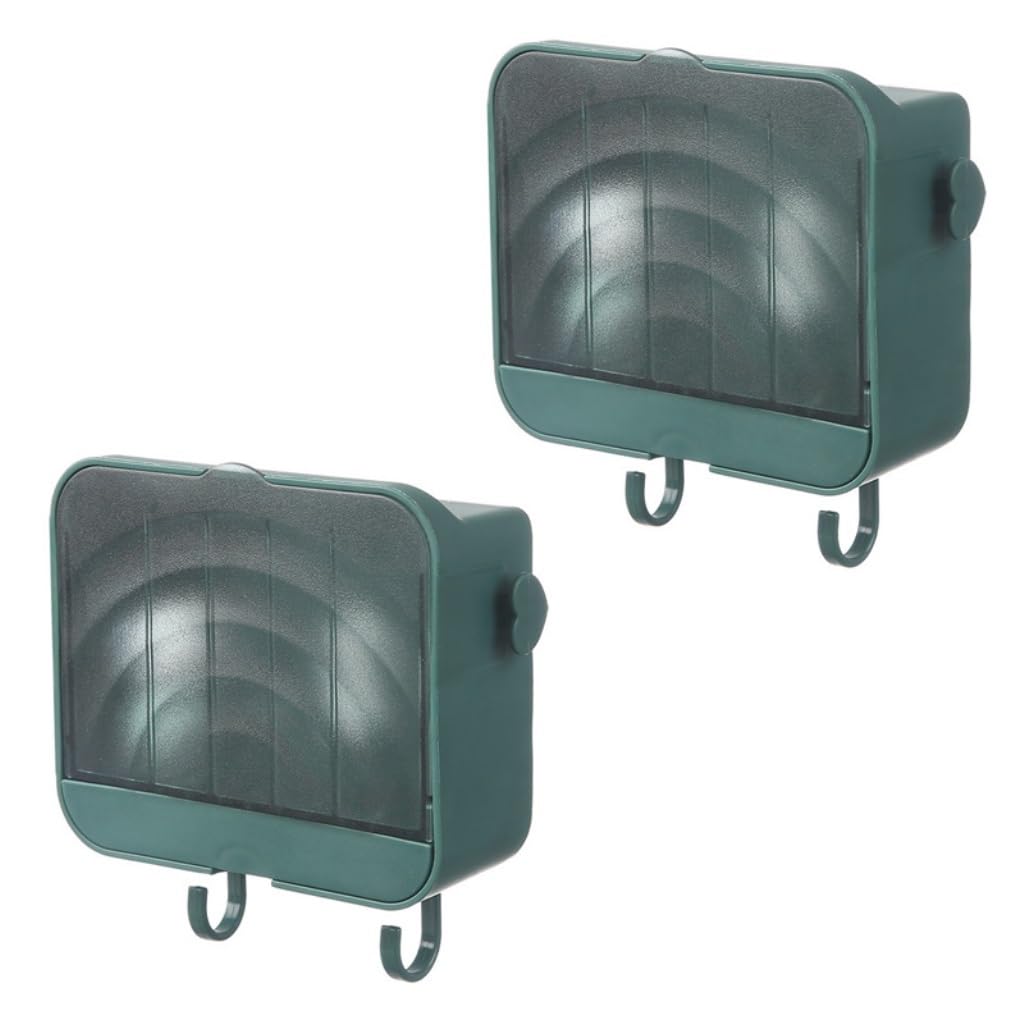 soap dish， 2 Pack Wall Mounted 2-Layer Drain With Cover Adhesive Multicolor(Verde)