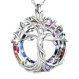 Unified Jewellery Collar de plata celta con colgante de cristal de círculo arcoíris, dije de árbol genealógico de plata de ley en cadena de cable ajustable de 45,7 a 50,8 cm, joyería de la herencia