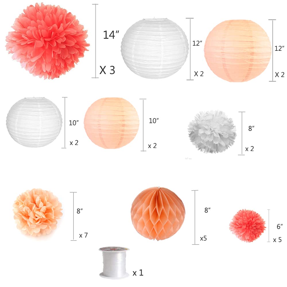 Farolillos de Papel,Linternas de Papel 30 PCS 6 "-14" Papel de tejido de melocotón Blanco Linterna Bola de linterna for fiestas de boda Colgando de fondo decoración