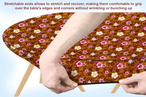 Image of The Furnishing Tree Elastic Oval Dining Table Cover WxL 42x72 in Inches Polyester Floral Pattern Orange