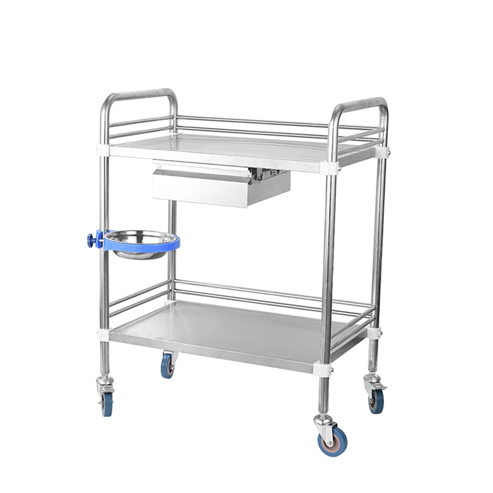 Tavoli da lavoro in acciaio inox con carrello con ruote, con 2 ripiani e 1 cassetto, carrello portaoggetti per ristorazione con rotazione a 360°, per ufficio, ristora,66*44*88cm/26*17.5*35 in