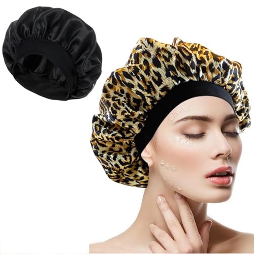 #ColaboraciónPagada<br>Gorro De Seda para Dormir Pelo Rizado Gorro de Seda para Dormir con Banda Ancha Elástica Reutilizable (Rosa claro)