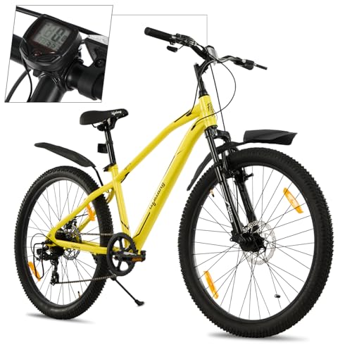 Image of Lifelong Gear Cycle for Men & Women MTB 26T with Dual Disc Brake - MultiSpeed 7-Gear Bicycle - Front Suspension Fork - Mountain Bike Ideal for 15 Years + Adults Upto Height 5 ft 5 inches (Yellow)