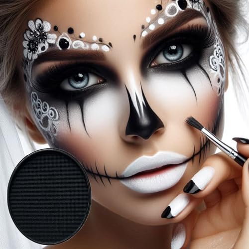 Image of Black Face Body Paint (30gm), Water Activated Non-Toxic SFX Makeup Facepaint Palette for Halloween Skeleton Skull Clown Special Effects Costume Cosplay & Parties (Black)