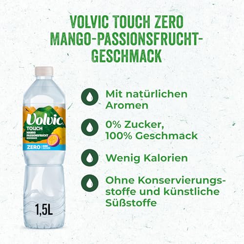 Volvic Touch Zero Mango-Passionsfrucht-Geschmack – Natürliches Mineralwasser Volvic mit Mango-Passionsfrucht-Geschmack – Ohne Zucker, künstliche Süßstoffe und ohne Konservierungsstoffe – 6 x 1,5 l