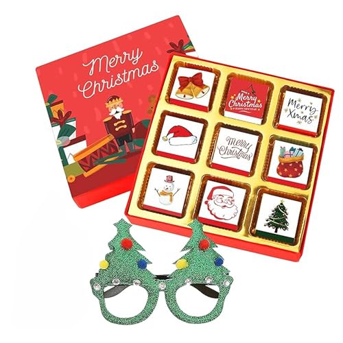 Image of Chocoloony Merry Christmas Chocolate Gift Box Assorted 9 pcs Milk Chocolate Bites and X-Mas Tree Glasses