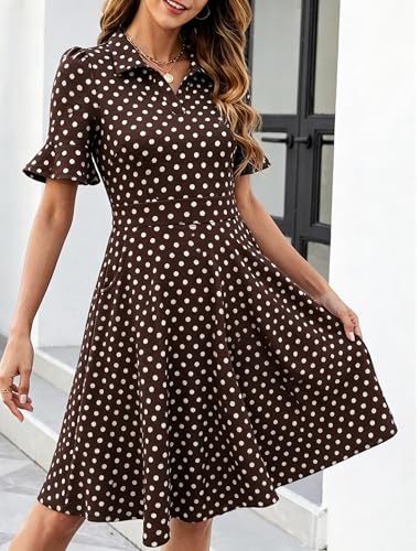 Image of Mokayee Womens Summer Ruffle Sleeve Collared V Neck Fit and Flare Elegant A line Swing Dresses with Pockets