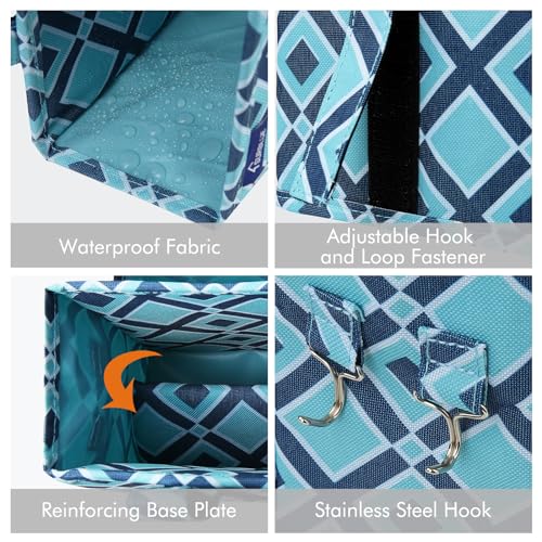 Image of Surblue Bedside Caddy Hanging Organizer Storage Bag for Bunk and Hospital Beds, College Dorm Rooms, Baby Rails, Camp Chairs, Wheelchair - 4 Pockets, 2 Hooks (Blue Plaid)
