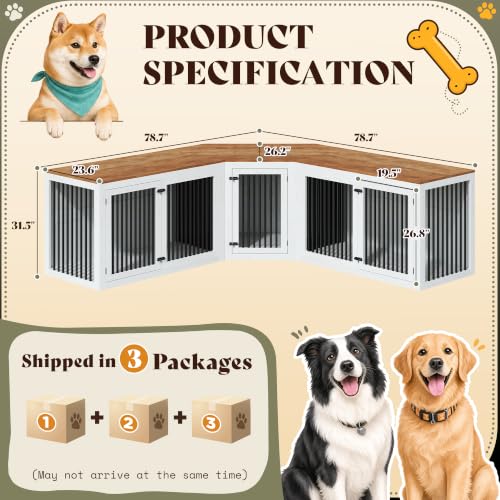 Image of AMERLIFE 128 inch Extra Large Dog Crate Furniture, 3-in-1 Corner Dog Kennel