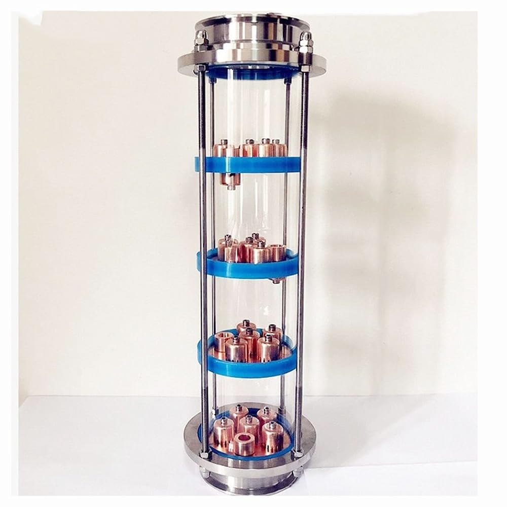 Colonne De Distillation, Colonne À Lentille De Distillation De 4 Pouces avec 4 Ensembles De Plaques De Cuivre, Union De Verre De Visée À Trois Pinces en Acier Inoxydable 304 Argent(Set 1)