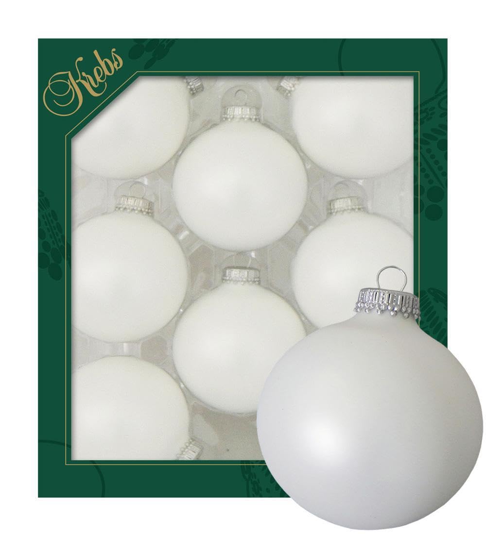 Dekohelden24 Lauschaer Christmas Tree Decorations Set of 8 Baubles in Plain Matt Satin White with Silver Crowns, Diameter Approx. 7 cm