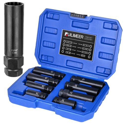 Builimeer Spline Lug Nut Socket Set - 8 Pieces Locking Lug Nut Removal Tool Kit - SAE & Metric Wheel Lock Removal Kit for Easy Installation & Removal of Aftermarket Spline Drive Wheel Lug Nuts