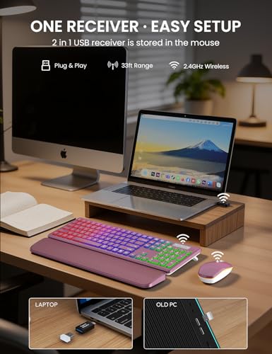 Image of Wireless Keyboard and Mouse Combo, RGB Backlit, Rechargeable & Light Up Letters, Full-Size, Soft Typing, Sleep Mode, 2.4GHz Quiet Keyboard Set for Mac, Windows, Laptop, PC, Trueque KM42Pro