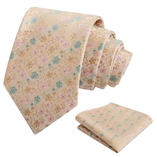 Image of Alizeal Mens 3.15inches Exquisite Floral Tie with Small Flower Printed Pocket Square