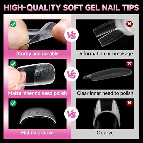 Image of UNA GELLA Medium Square Nail Tips Fake Gel Nails 120pcs Pre-buff Matte | Square Full Cover False Nail Tips Clear Acrylic Nails No C Curve Tips for Press on Nail Extensions Home DIY Salon 12 Sizes